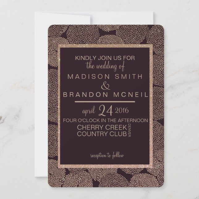Plum & Rose Gold Floral Wedding Invitation (Front)