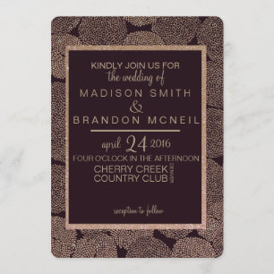 Plum & Rose Gold Floral Wedding Invitation