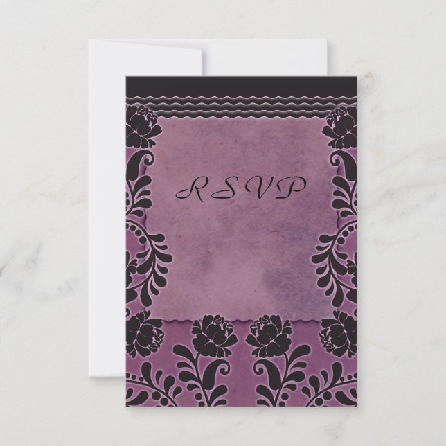 Plum Rose Purple and Black Wedding RSVP Note (Front)