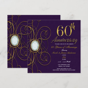 Plum Royal Purple Gold Diamond 60 60th Anniversary Invitation