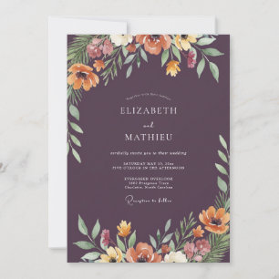Plum Rust Blossom Wedding Invitation