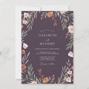 Plum Rust Foliage Eucalyptus Wedding Invitation