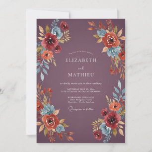 Plum Rust Wildflower Wedding Invitation