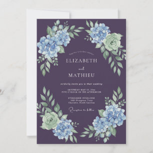 Plum Sage Hydrangea Eucalyptus Wedding Invitation