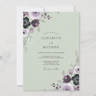 Plum Sage Ranunculus Eucalyptus Wedding Invitation
