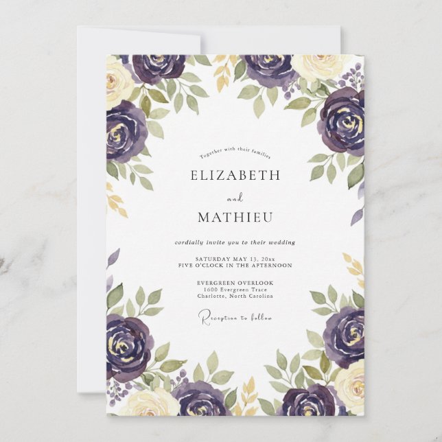 Plum Sage Rose Wedding Invitation (Front)