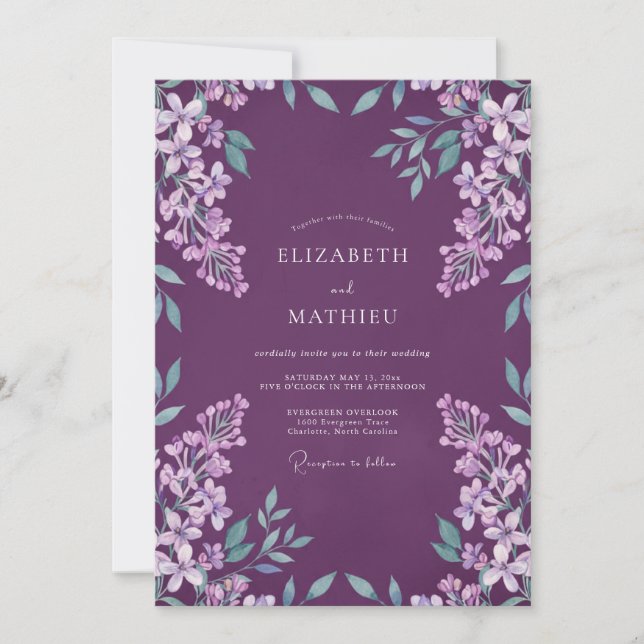 Plum Sage Soft Floral Wedding Invitation (Front)