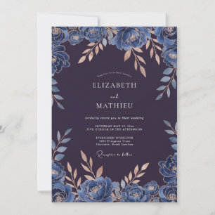 Plum Sapphire Leaf Wedding Invitation