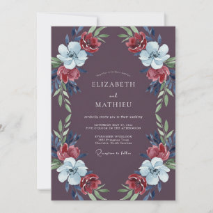 Plum Scarlet Leafy Wedding Invitation