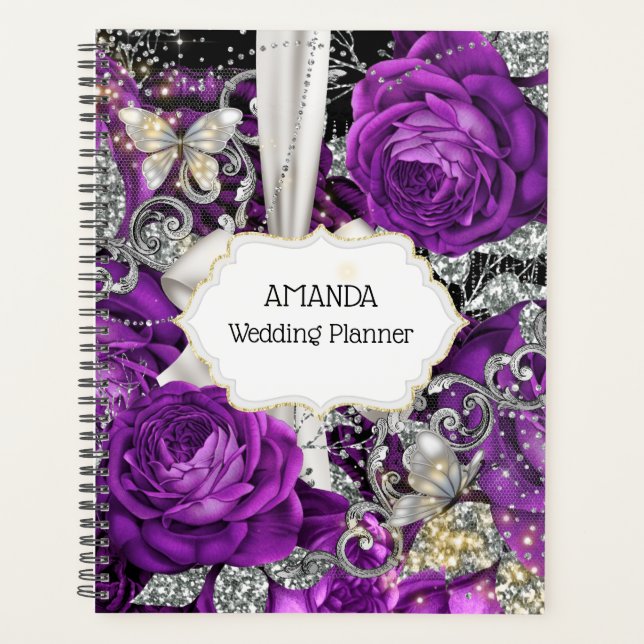 Plum silver butterfly glitter DIY name photo  Planner (Front)