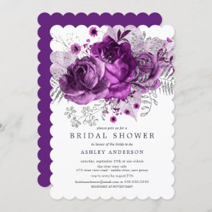 Plum & Silver Floral Bridal Shower Invitation