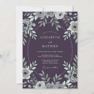 Plum Silver Foliage Eucalyptus Wedding Invitation