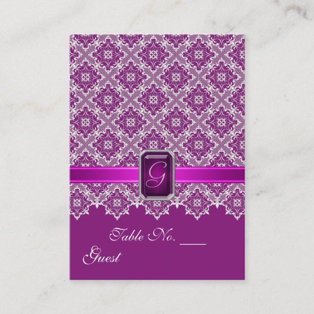 Plum & Silver Lace Wedding Table Setting PlaceCard (Front)