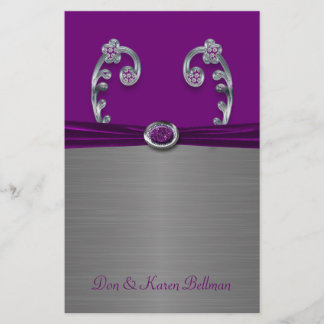 Plum & Silver Metallic Flourish Personalised Stationery