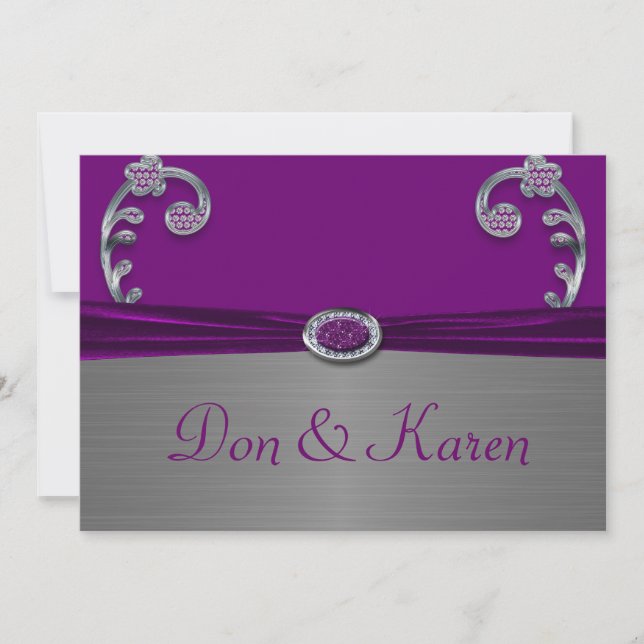 Plum & Silver Metallic Flourish Size A7 Invitation (Front)