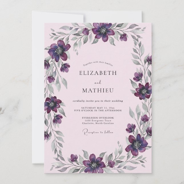 Plum Silver Painted Wedding Invitation (Front)