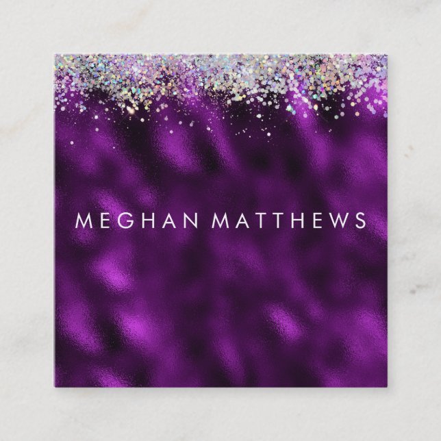 Plum Silver Sparkle Beauty Stylist Makeup Artist Square Business Card (Front)