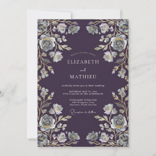 Plum Silver Vine Wedding Invitation