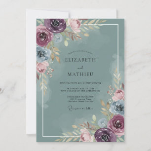 Plum Slate Bouquet Eucalyptus Wedding Invitation