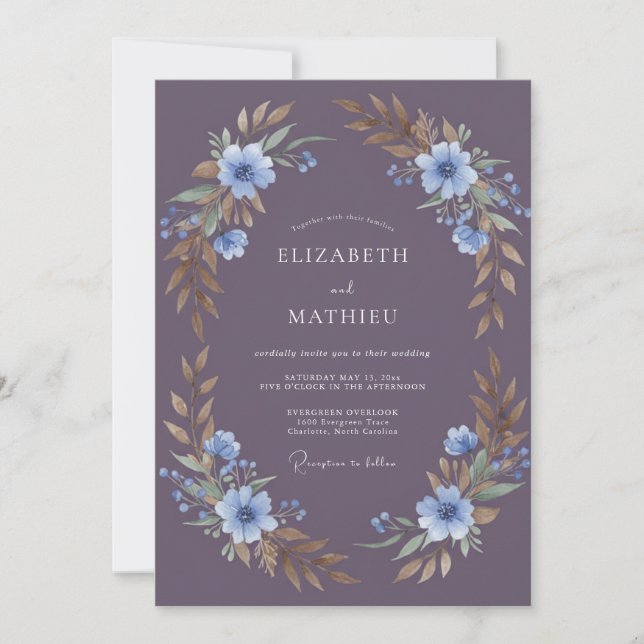 Plum Slate Foliage Eucalyptus Wedding Invitation (Front)