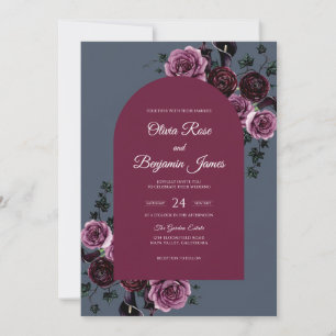 Plum Slate Ranunculus Muted Eucalyptus Wedding Invitation