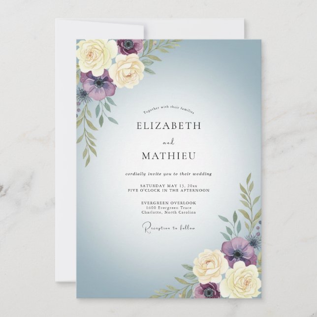 Plum Slate Ranunculus Sage Wedding Invitation (Front)