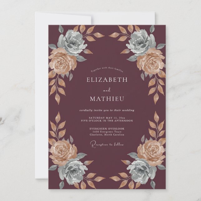 Plum Slate Rose Wedding Invitation (Front)