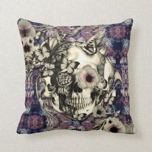 Plum smoke skull with butterflies pillow