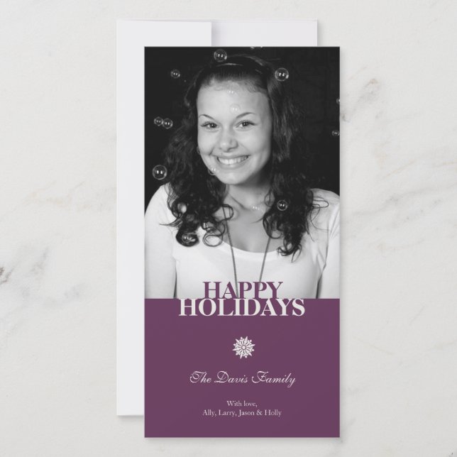 Plum snowflake elegant Christmas holiday greeting (Front)