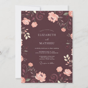 Plum Soft Blush Ranunculus Eucalyptus Wedding Invitation