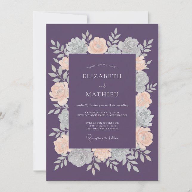 Plum Soft Botanical Winter Wedding Invitation (Front)