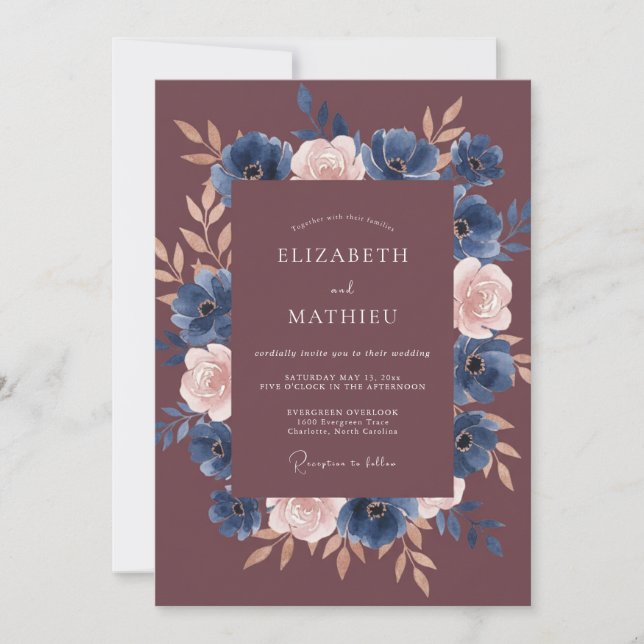 Plum Sophisticated Autumnal Wedding Invitation (Front)