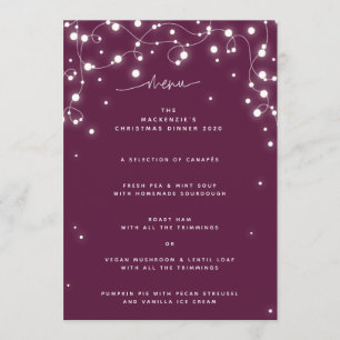Plum Sparkling Lights Christmas Flat 4 Course Menu