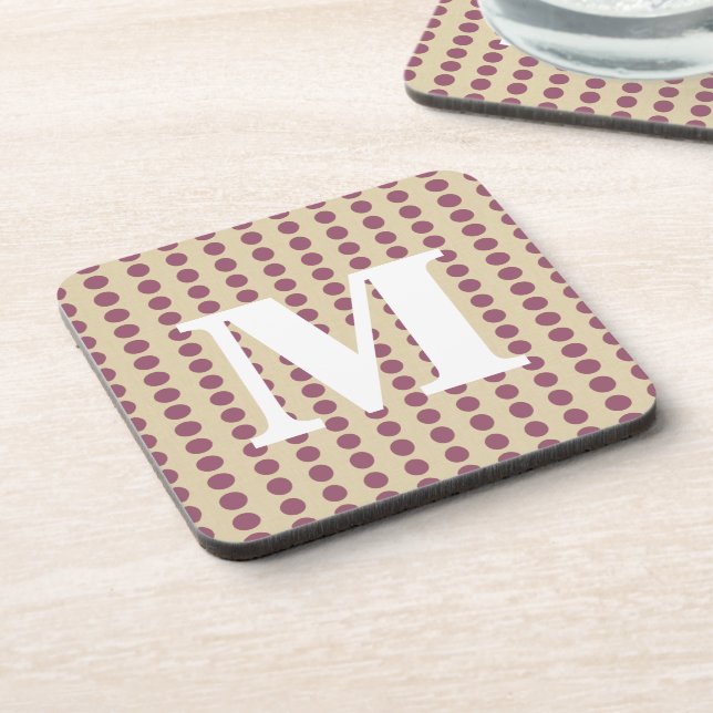 Plum Spice Moods Dots with monogram Coaster (Left Side)