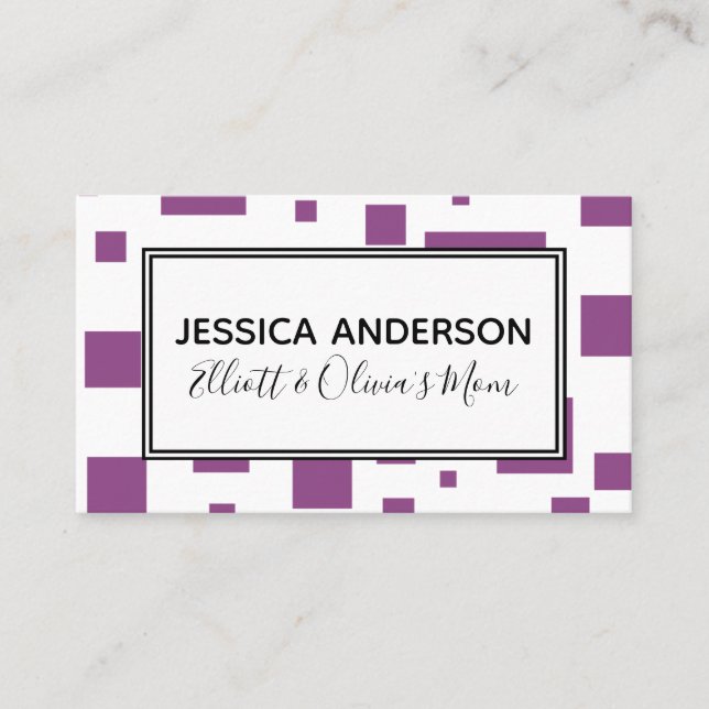 Plum Squares on White Mummy Play Date Calling Card (Front)