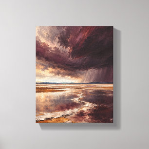 Plum Storm over Ochre Salt Flats Hand Painted Abst Canvas Print