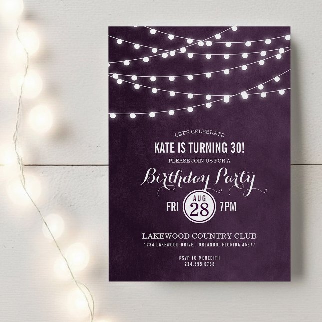 Plum String Lights Birthday Party Invitation (Creator Uploaded)