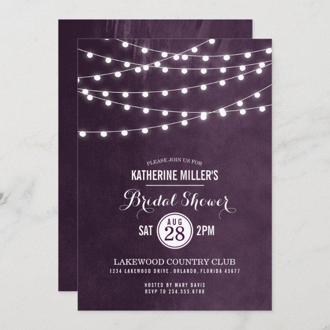 Plum String Lights Bridal Shower Invitation (Front/Back)