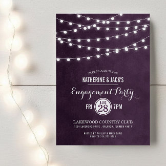 Plum String Lights Engagement Party Invitation