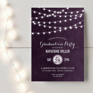 Plum String Lights Graduation Party Invitation