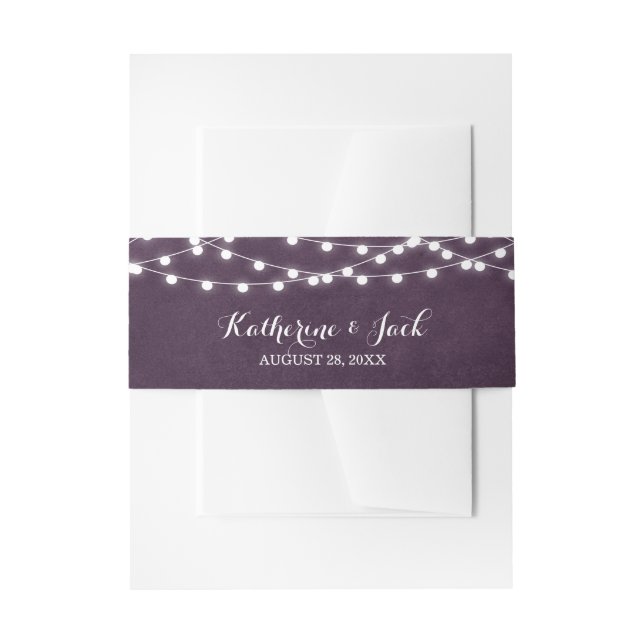 Plum String Lights Wedding Invitation Belly Band (Front Example)