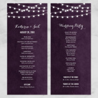 Plum String Lights Wedding Program