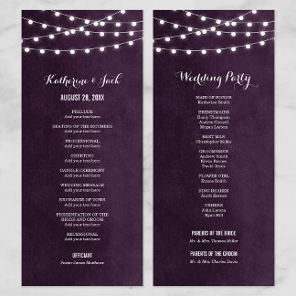 Plum String Lights Wedding Program Programme
