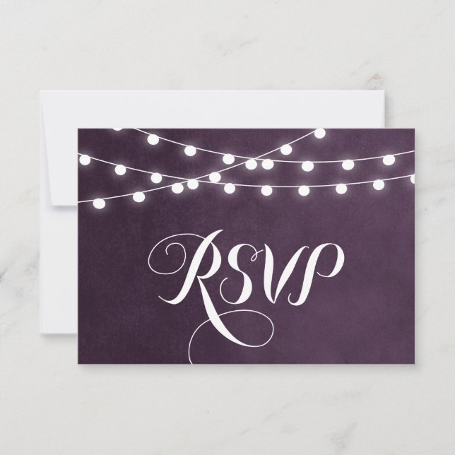 Plum String Lights Wedding RSVP Card (Front)