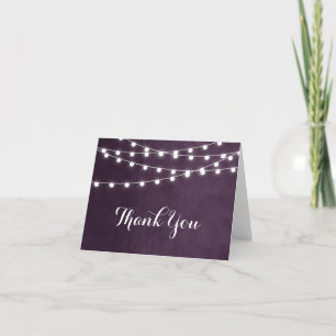 Plum String Lights Wedding Thank You Card