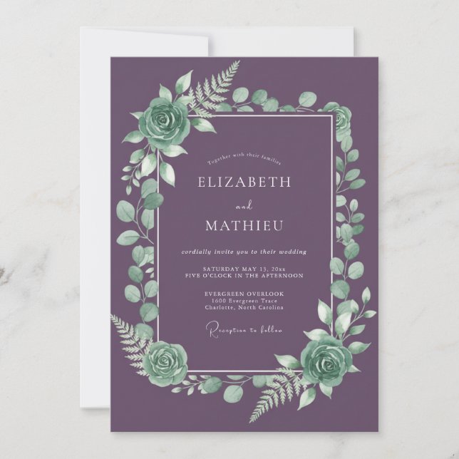 Plum Sublime Botanical Wedding Invitation (Front)