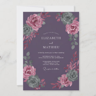 Plum Succulent Watercolor Wedding Invitation