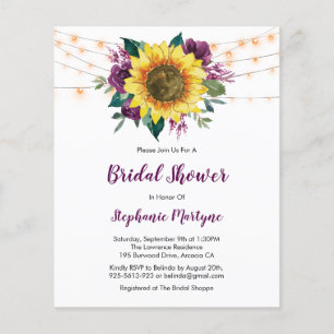 Plum Sunflower Lights Budget Bridal Shower Invite