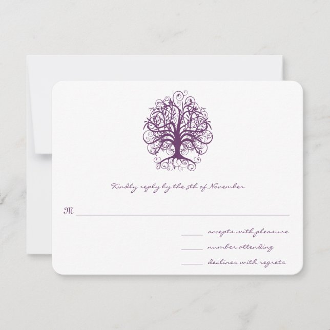 Plum Swirl Tree  Wedding  Response Card (Front)