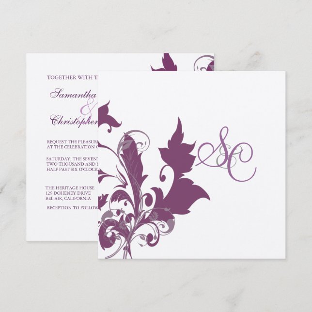 Plum swirls  Wedding Invitations (Front/Back)
